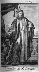 Orders of Knight. Knight of St. Stephen in Tuscany in the 16th century. In History of military orders or knights, of the secure and routine militias of both sexes, which have been established so far. Edition taken from Abbe Giustiniani, R.P.Bonani, M. H by Unknown artist