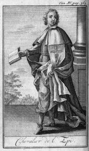 Orders of Knight. Knight of the Epi in Brittany in the 14th century. In "History of military orders or knights, of the secure and routine militias of both sexes, which have been established so far. Edition taken from Abbe Giustiniani, R.P.Bonani, M. Herm" by Unknown artist
