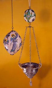 Polychrome faience balls with angels by Unknown artist