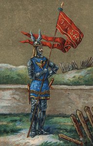 Oriflame or banner of King of France Charles V (1364-1380). 19th century chromolithography. by Unknown artist