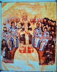 Orthodox religion: The Byzantine Emperor John VI Cantacuzene presiding over the Council of Constantinople of 18/05/1351