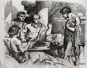 Outdoor Banquet Scene - Vitellius Giving a Feast - Engraving in 