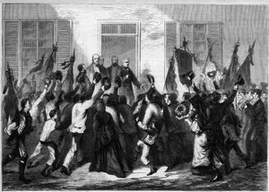 Ovation made to Adolphe Thiers (1797-1877), president of the French Republic by the population of Belfort in 1873.
