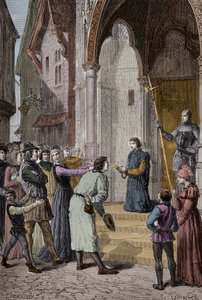 Perkin Warbeck (c.1474-1499) Flemish Impostor; Professing to Be Richard, Duke of York, Second Son of Edward IV - Reading His Confession Outside Westminster Hall, London