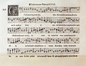 Page of musical score of Coeli enarrant psalm XVIII by Willaert (1538) by Unknown artist