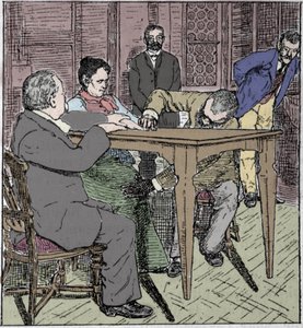 Paranormal phenomena: experience of raising a table in Milan in 1892 in the presence of the medium Eusapia Paladino and Cesare Lombroso (1835-1909) and Charles Richet (1835-1909). by Unknown artist