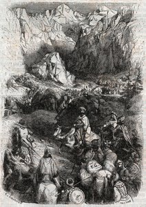 Passage of the Pyrenees by the Moors - engraving of 1851 from Furious Roland (Orlando furioso) (16th century) by Ludovico Ariosto, known as the Ariosta - Edition translated from Italian by the Count of Tressan and published by Gustave Harvard 1851 by Unknown artist