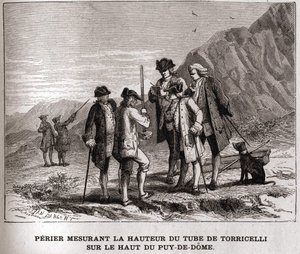 Perier measuring the height of the Barometer by Evangelista Torricelli on the top of the Puy-de-Dôme on September 20, 1618 by Unknown artist
