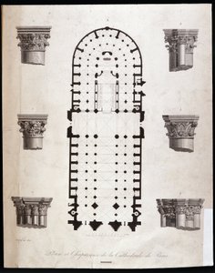 Plan and capitals of the Notre Dame Cathedral in Paris. 19th century by Unknown artist