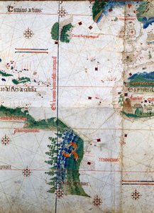 Planisphere of Cantino: Map of Alberto Cantino from 1502 representing the boundary line imposed by the Treaty of Tordesillas (1494) between Portuguese and Spanish America. Biblioteca Estense, Modena