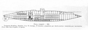 Plate representing the Spanish submarine Peral designed by Isaac Peral in 1884