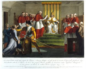 Pope Pius VII Excommunicating Napoleon Bonaparte on 10 June 1809 (Engraving, 19th Century) by Unknown artist