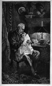 Portrait Of Victor Hugo, Seated With Granddaughter Jeanne - Engraving from 