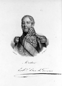 Portrait of Adolphe Edouard Casimir Joseph Mortier, Duke of Treviso, French marshal and politician (1768 - 1835). Engraving of the 19th century.
