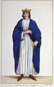 Portrait of Clovis II, King of Neustria, Burgundy and Austrasia (engraving from 1830)