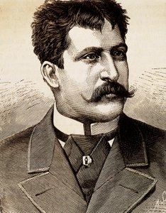 Portrait of Italian lyrical singer Mattia Battistini. Engraving of the 19th century by Unknown artist