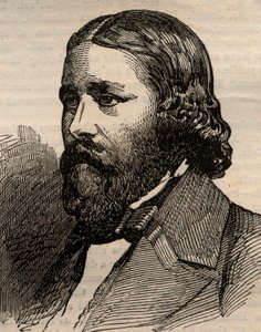 Portrait of James Russell Lowell, American poet. Engraving in 