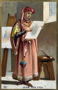 Portrait of Jan Van Eyck (1390 -1441) Flemish painter - headdress of a liripipion. Chromolithography of the 19th century by Unknown artist