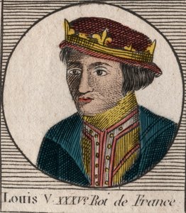 Portrait of Louis V the Indolent (967-987), King of France - engraving from 