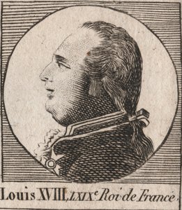 Portrait of Louis XVIII (1755-1824), known as the Desired, King of France and Navarre from 1814 to 1815 and from 1815 to 1824 - engraving from “Instruction sur l