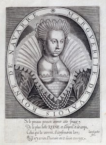 Portrait of Marguerite de Valois (Queen Margot). Engraving of the 16th Century. Pau, Musee Du Chateau