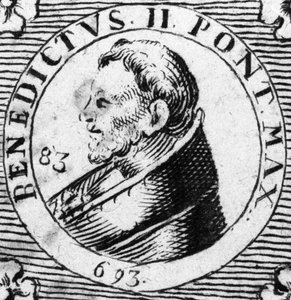 Portrait of Pope Benedict II. Engraving of the 19th century