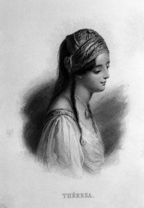 Portrait of Teresa Gamba in Guiccioli, in Love with the Poet George Gordon Byron. Engraving of the 19th Century by Unknown artist