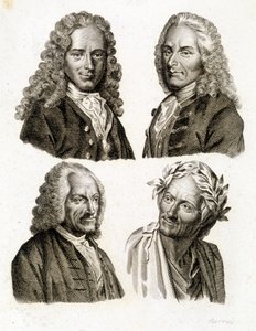 Portraits of Voltaire at different ages - engraving by Unknown artist