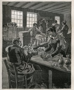 Pottery: filling pottery. Engraving from 1885 in 