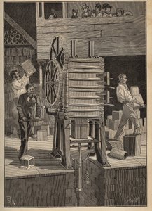 Pottery: mechanical molding of hollow parts. Engraving from 1885 in 