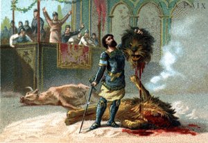 Pepin the Short (715-768), King of the Franks, Fights a Lion and a Bull During the Feasts Given to Celebrate His Coronation in 751