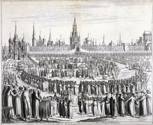 Procession of Easter Flowers in front of the Holy Savior Gate and the Kremlin in Moscow by Unknown artist