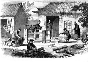 Production of silk in China and the various stages of manufacturing by Unknown artist