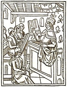 Professor teaching from a chair by Unknown artist