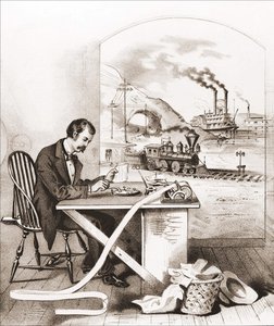 Progress of the Century (19th century): Morse Telegraphy, Dawn Boat, Train, etc. by Unknown artist