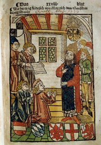Representation of the Council of Constance (1414-1418), convened by Emperor Sigismund I and Antipope John XXIII. Miniature of 1414. Paris, Polish Library by Unknown artist