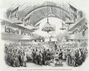 Revolution of 1848: Brotherhood Hall, Rue Martel, the President adjourned the sitting at the entrance of the Commissioner in the room by Unknown artist
