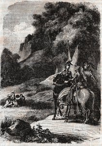 Roger, Marphisa and the three women - engraving from 1851 from 