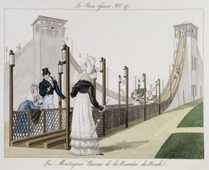 Rollercoaster at the Barriere du Roule, early 19th century - in Le Bon Genre, No. 97