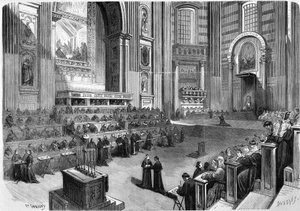 Rome 1869, first meeting of the ecumenical Council of 1869 held on 9 December in the right part of the transept of the Church of St. Peter by Unknown artist