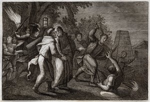 Royaumont Bible, New Testament: Arrest of Jesus Christ or the Kiss of Judas (illustration from 1811) by Unknown artist