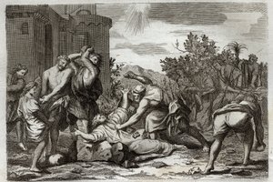 Royaumont Bible, New Testament: Death of St Stephen, first Christian martyr, by stoning. Illustration from 1811 by Unknown artist