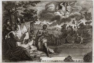Royaumont Bible, New Testament: Eunuch baptizes. Saint Philip Deacon announces faith to an Eunuch of the Queen of Ethiopia and baptizes him. Illustration from 1811 by Unknown artist