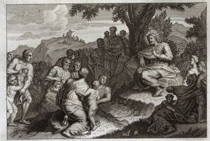 Royaumont Bible, New Testament: Sermon on the Mount. Jesus Christ chooses twelve Apostles from his disciples, and delivers the Sermon on the Mount. Illustration from 1811