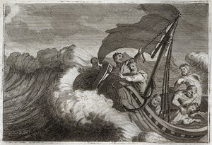 Royaumont Bible, New Testament: Tempest Calmed. The Apostles Awaken Jesus Christ Who Calms the Sea of Galilee. Illustration from 1811 by Unknown artist