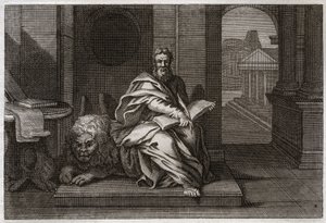Royaumont Bible, New Testament: The evangelist Saint Mark with the lion. Illustration from 1811 by Unknown artist