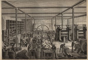 Rubber: Rubber Factory. Engraving from 1885 in 