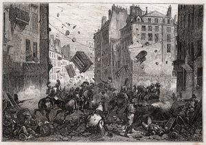 Rue Saint-Antoine during the Trois-Glorieuses (July 1830) - Revolution of 1830 Barricade fighting on Rue Saint-Antoine in 1830