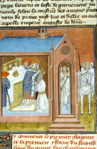 Coronation of Charlemagne in 800 by Pope Leo III. - Illumination of manuscript from the Middle Ages by Unknown artist
