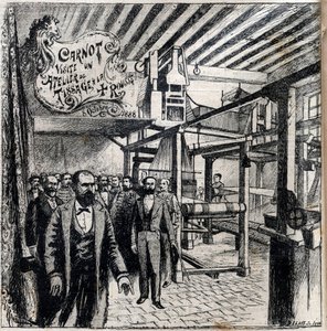 Sadi Carnot (1837-1894) visits a workshop in Canut, October 8